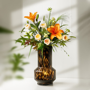 Jarrón de Vidrio Colorido con Estampado de Leopardo, Estilo Europeo Retro, Hecho a Mano, para Arreglos Florales, Adornos con Estampado de Leopardo - Product Image 3