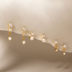 Ensemble de boucles <span class=keywords><strong>d</strong></span>'oreilles J&<span class=keywords><strong>D</strong></span> Jewelry plaquées or 18 carats avec zircone, <span class=keywords><strong>3</strong></span> paires par carte, boucles <span class=keywords><strong>d</strong></span>'oreilles pendantes en acier inoxydable imperméable pour femmes - Product Image 6