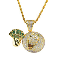 Collier dollar à expression amusante de dessin animé, pendentif dollar personnalisé avec zircon, collier hip-hop