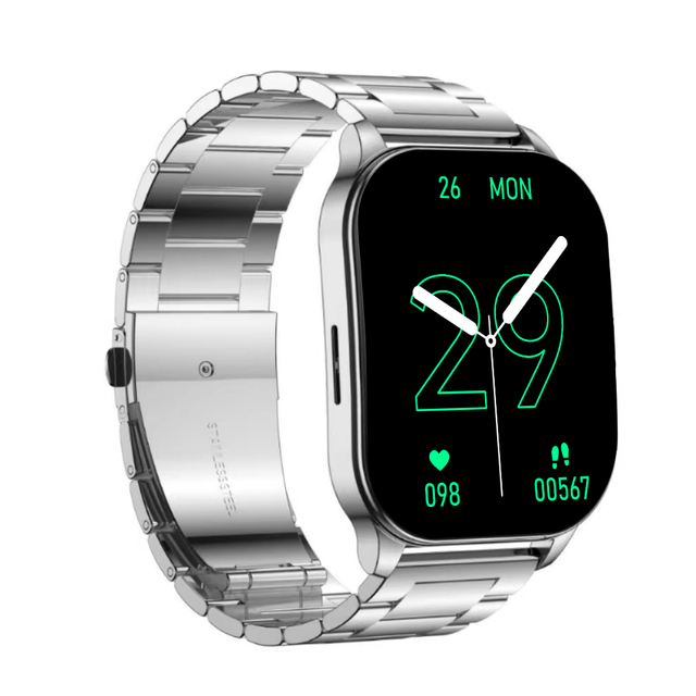 OEM/ODM 1.96' AMOLED Display Square Magnetic Charging Digital BT Call Blood Oxygen Monitor Smart Watch with Stainless Steel Band