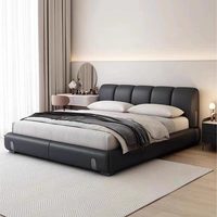Lit en cuir véritable minimaliste italien Dune, grand lit double moderne et simple de 1,8 m pour chambre principale, lit de mariage en cuir artistique