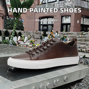 Baskets vintage italiennes en cuir pour homme, peintes à la main, en cuir de vache pur, à lacets, chaussures plates décontractées, semelle en caoutchouc pour le printemps - Product Image 3