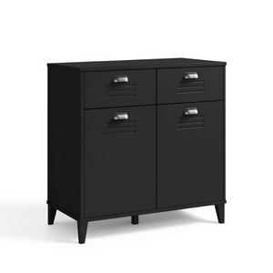 Gabinete de Almacenamiento de Madera Sintética Negra con 4 Compartimentos, Mueble de Sala de Estar de Estilo Moderno de Mediados de Siglo - Product Image 1
