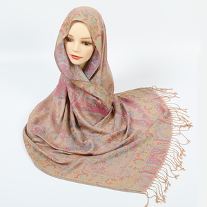 وشاح نسائي من الباشمينا والبوليستر لموسم الربيع بطبعة بيزلي وأحمر وأرجواني