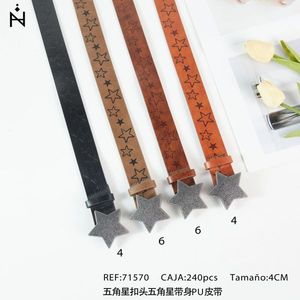 Cintura in pelle PU con fibbia a stella a cinque punte da 4 cm per donna, cintura alla moda con motivo a stella e fibbia a forma di stella - Product Image 3