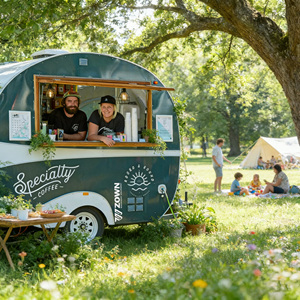Specialty Coffee Food <b>Trailer</b> With Window Service Green And White Design For Outdoor Use - Product Image 1