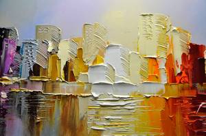 <span class=keywords><strong>Peinture</strong></span> à l'huile texturée Paysage urbain de <span class=keywords><strong>New</strong></span> <span class=keywords><strong>York</strong></span>, Art mural abstrait coloré, Décoration murale pour la maison, Peintures de paysages urbains au couteau - Product Image 4