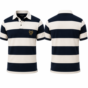 Chemises de rugby polo décontractées de haute qualité pour hommes, à manches courtes, rayées, en piqué de polyester, avec logo personnalisé - Product Image 2