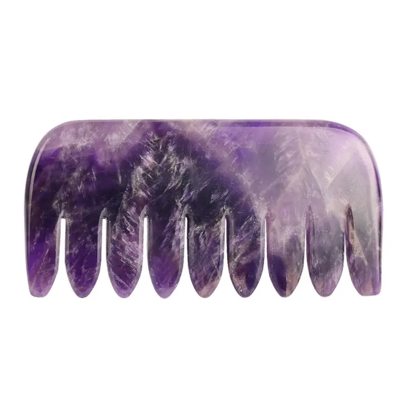 Luxury Business Gift Jade Stone Massaging Comb Gua Sha Jade Comb Custom Logo Gua Sha Hair Scalp Massager Amethyst Comb