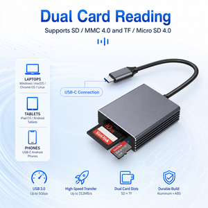 Lecteur de carte UHS-II <span class=keywords><strong>SD</strong></span> 4.0 Type C 312 Mo/s Haute Vitesse en Aluminium 2-en-1 avec Hub et Câble pour Ordinateur Portable - Product Image 4
