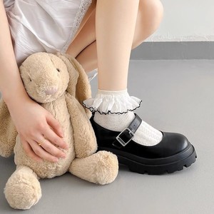 Lace <b>Socks</b> Women Off White Bow Trimmed Mid Calf Sweat Absorbent Lolita Style Japanese Design Regular Fit Youth 18 40 Years - Product Image 1