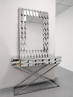 Console de miroir avec base en acier inoxydable, ensemble avec miroir mural pour la maison et le salon, 12 pièces