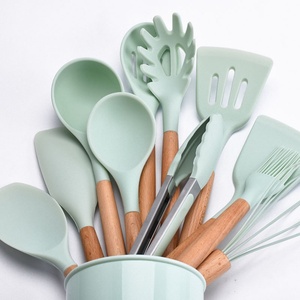 Wholesale Silicone Kitchenware Spatula Whisk Tongs Cooking <b>Tools</b> Kitchen Utensils Set With Wooden Handle - Product Image 4