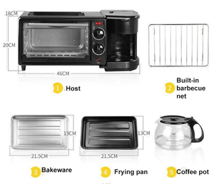 Four électrique intelligent multifonctionnel à minuterie, machine à petit-déjeuner 3-en-1 pour la maison, cafetière et machine à pain en métal durable - Product Image 3