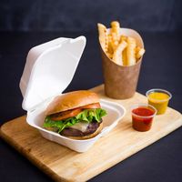Emballage alimentaire biodégradable pour plats à emporter : Pizza, Hamburger, Bento, Repas rapide, Boîte à lunch en pulpe de bagasse de canne à sucre, Boîte à burger en papier