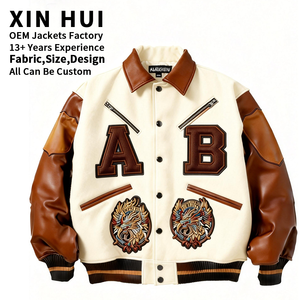 Custom Single Breasted Long <b>Men's</b> High Quality Canvas Varsity Bomber <b>Jacket</b> Embroidered OEM Streetwear College - Product Image 1