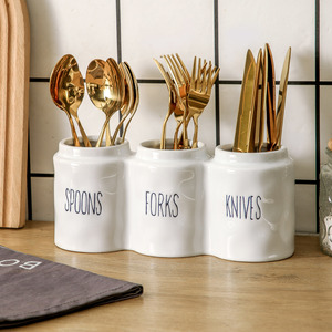 Accessoires de <span class=keywords><strong>cuisine</strong></span> modernes faits à la main, blancs, 3 compartiments, cuillère, fourchette, couteau, porte-couverts, porte-ustensiles en céramique - Product Image 1