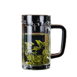 Transparent Glass <b>Mug</b> With Handle 400Ml Heat Resistant For Tea Beer Party Use Solid Color Cup - Product Image 5