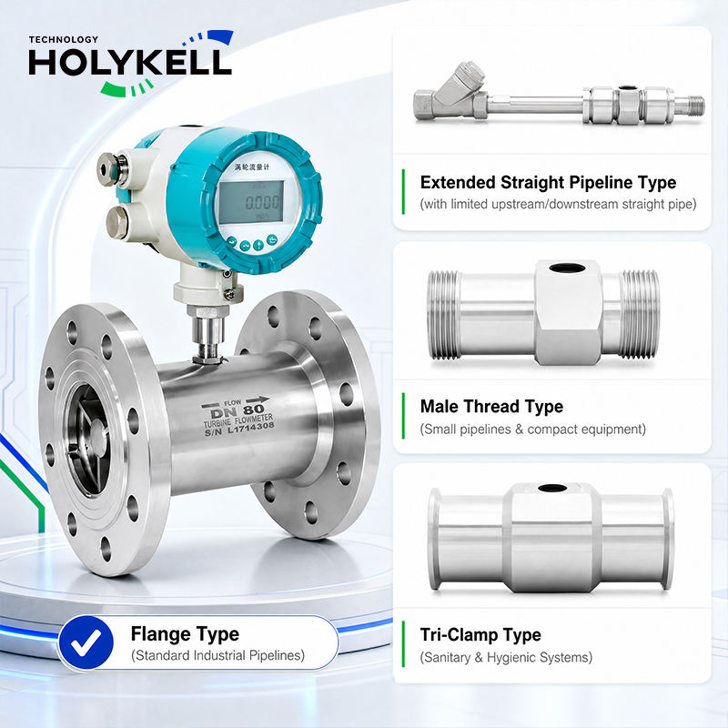 Holykell Liquid Turbine Flow Meter Flange Mount Water Oil Diesel ...