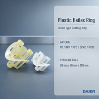 Anneaux Heilex en plastique haute pureté Pingxiang Dai-Er 50 mm, anti-salissure, emballage aléatoire pour colonnes, 107 m2/m³ de surface, 94 % de vide, 8200 pièces/m³