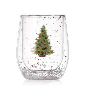 Neues Design Weihnachts-Wunschbecher mit Weihnachtsbaummuster, doppelwandiger Wasserbecher aus klarem Glas - Product Image 5