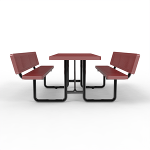 Meja Piknik Persegi Panjang Besi Desain Modern Tahan Lama 72 Inci Multi Warna OEM dengan Sandaran Logam Berlubang Merah untuk Furnitur Luar Ruangan - Product Image 2