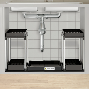 Organizador de Almacenamiento de Cocina de 2 Niveles Multifuncional, Tipo Vertical Portátil, Rectangular, Negro, Organizadores para el Hogar, Ahorra Espacio - Product Image 1