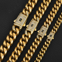 Collier NUOYA Monaco en acier inoxydable plaqué or 14 carats avec fermoir diamant et zircon givré, finition miroir, tailles 8-14 mm