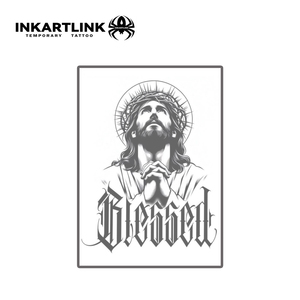 INKARTLINK - Pegatinas de <span class=keywords><strong>Tatuajes</strong></span> Temporales para el Cuerpo, Diseño de Jesús Bendecido, Resistentes al Agua, Ecológicas, Duran 15 Días, Paquete al por Mayor - Product Image 3