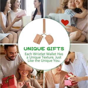 Boshiho Mini Vegan Cork <b>Wristlet</b> Keychain Wallet Detachable Dual Pouch Zipper Coin Card Purse with Polyester Lining for Women - Product Image 5