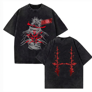 Custom 250GSM Heavyweight Cotton Men's T-Shirt <b>Vintage</b> Acid Washed Oversized Drop Shoulder Anime <b>Graphic</b> Print Streetwear <b>Tee</b> - Product Image 1