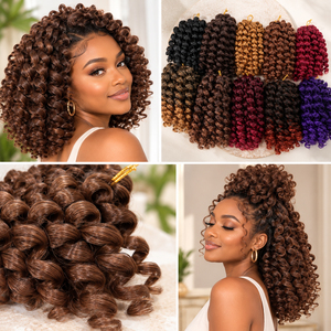 Extensions de cheveux en crochet bouclés, cheveux pour tresses afro, fibres synthétiques, couleur unie <span class=keywords><strong>et</strong></span> ombrée, 8 pouces, <span class=keywords><strong>noir</strong></span>, brun, <span class=keywords><strong>blond</strong></span> - Product Image 5
