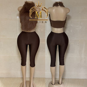 Yeni Gelenler Kadın Giyim Setleri Kürk Eklemeli Kırpılmış Ceket Tayt 2 Parça Set Y2K Seksi Kulüp İki Parça Set Kadın Kıyafetleri 2026 - Product Image 2