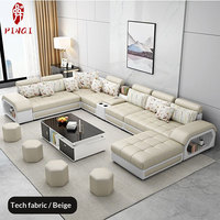 Ensemble canapé et table basse en tissu en U moderne et simple pour salon, avec interface USB, rangement relevable, housse anti-griffures pour chat et rembourrage en latex