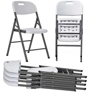 Heavy Duty 650 lbs Weight Capacity Stackable Foldable Portable Meeting Party Rental HDPE White Plastic Folding Chairs For Events