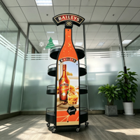 Exhibidor Metálico Personalizado con Ruedas y Portacarteles para Tiendas Minoristas, Cosméticos y Bebidas