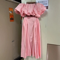 OUDINA Ensembles deux pièces haut et jupe couleur bonbon, épaules dénudées, manches bouffantes, décontracté élégant, pour vacances à la plage, grandes tailles
