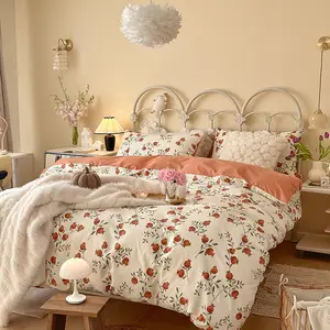 2024 European Classical French Countryside Plant And Flower Printed 4Pcs Soft Like Bedsheets Sets King Size Bed Sheet
