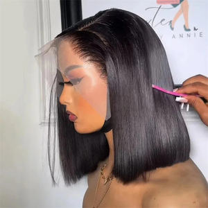 Parrucche Bob Corte Liscie Molto Popolari in <span class=keywords><strong>Capelli</strong></span> Umani Veri Brasiliani Vergini, Parrucche Frontali in Pizzo HD per Donne Nere - Product Image 1