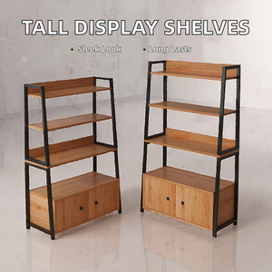 Étagères de présentation modernes en bois réglables à plusieurs niveaux du sol au plafond, armoires ménagères à 3 niveaux avec porte d'armoire - Product Image 2