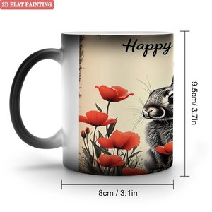 Heat Sensitive Mug Frosted Black 11oz Ceramic Sublimation Blank Cup Easter <b>Rabbit</b> Poppy Design - Product Image 1