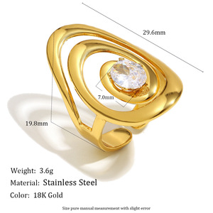 Stainless Steel 18K Gold PVD Plated Abstract Geometric Flower Zircon Open Cuff <b>Ring</b> Trendy Adjustable <b>Finger</b> <b>Rings</b> For Women - Product Image 2