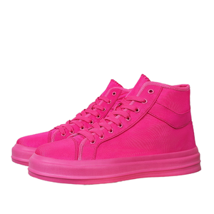 Chaussures tendance unisexes en toile à tige haute avec logo personnalisé, antidérapantes, style décontracté rose pour hommes et femmes - Product Image 1