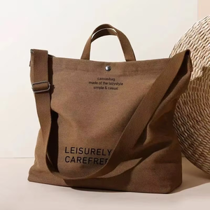 Большая холщовая сумка-мессенджер с логотипом на заказ, большая сумка-тоут с молнией и карманами - Product Image 5