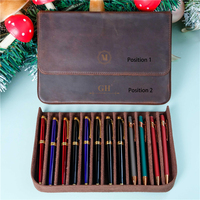 Personalisasi Tempat Pena Kulit Sapi dengan Gesper - Organizer Pena Portabel untuk Perjalanan, Hadiah Hari Ayah, Warna Hijau