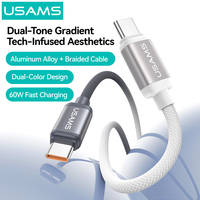 Kabel Pengisian Daya USB Type C USAMS SJ756 Grosir, Kabel Data Type-C Pengisian Cepat untuk Ponsel, Berbahan Aluminium Alloy dengan Jalinan Kabel