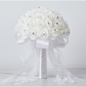 D308 Élégant Blanc Rose <span class=keywords><strong>Bouquet</strong></span> <span class=keywords><strong>De</strong></span> <span class=keywords><strong>Mariée</strong></span> <span class=keywords><strong>Avec</strong></span> Dentelle Cristal Diamant Main Bouquets Décoratif Fleurs Artificielles Décoration <span class=keywords><strong>De</strong></span> Mariage - Product Image 1