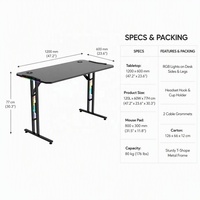Table de jeu moderne robuste à structure métallique en Z avec éclairage RGB et porte-gobelet, bureau de course E-Sports RongFeng RGD-8014 Durable