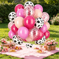 Décoration de fête d'anniversaire ou de baby shower sur le thème de la cowgirl et du rodéo, 35 pièces, ballons en latex rose à imprimé vache de 12 pouces, ballons confettis roses pour anniversaire