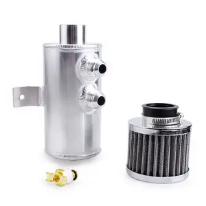 750ML Aluminum Oil Tank Baffled Universal Oil Catch Can Breather Can With Drain Valve W/Filter 2 Ports 10AN Oil Catch Tank Black